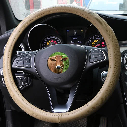 O SHI CAR 38cm Genuine Cowhide Leather Steering Wheel Cover Steering Wheel Cover HIP Beige CN