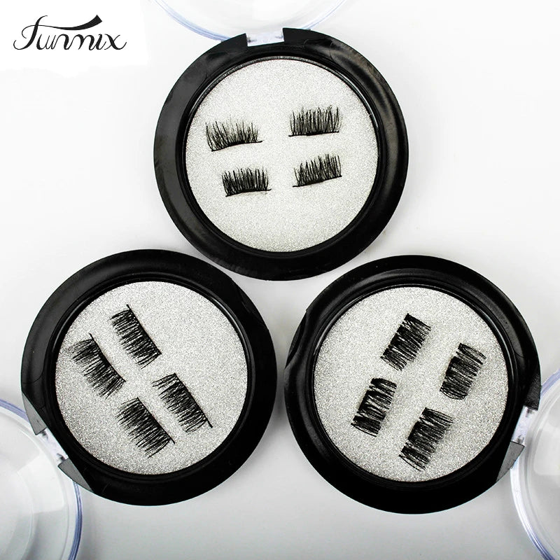 Professional Reusable 3D Single Magnetic Eyelashes Natural No Glue Fake False Eye Lashes Extension Handmade 4PCS HIP
