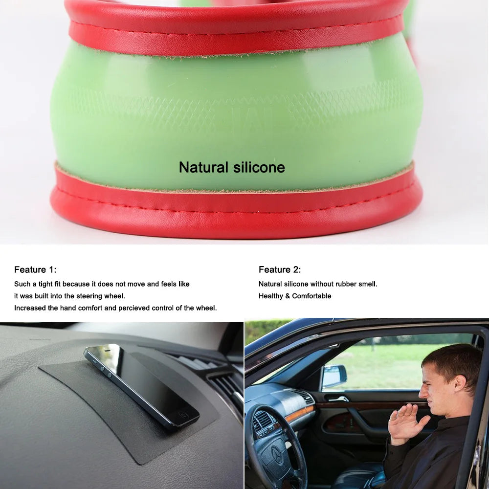 O SHI CAR 38cm Genuine Cowhide Leather Steering Wheel Cover Steering Wheel Cover HIP