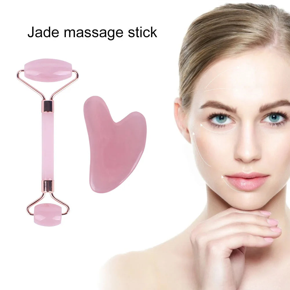 Pink Resin Face Roller & Gua Sha Massage Set | CAMMUO Facial Roller Set HIP