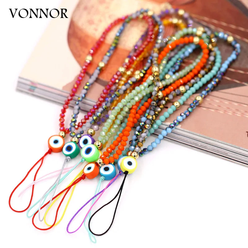Fashion Jewelry Wholesale Phone Chain Multicolor Crystal Evil Eye Phone Charm Lanyard Strap for Phone Decoration Accessories HIP