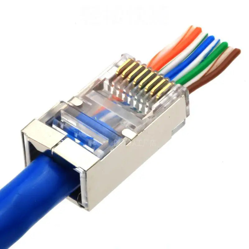 OULLX Gold Plated RJ45 Pass-Through Connectors Cat5e Cat6 Cat6A Network RJ45 Connectors HIP