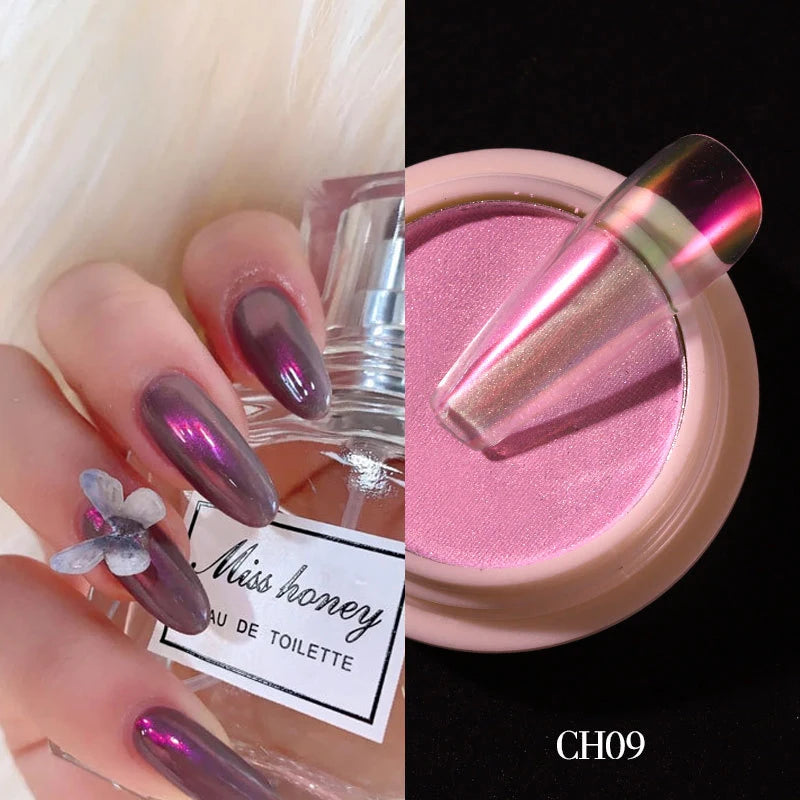 1g/box Transparent Nail Glitter Mirror Aurora Neon Powders Dust Chameleon Nail Art chromium Pigment Dipping Powder Decoration HIP CH09