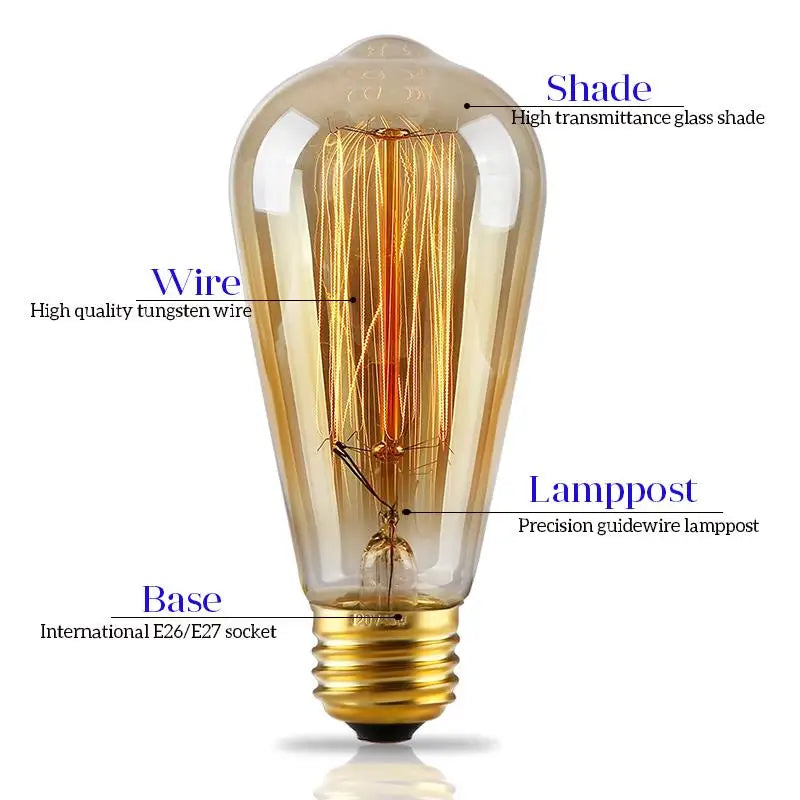 Retro Edison Bulb E27 Dimmable Vintage Filament Lamp | YNL Vintage Filament Bulb HIP