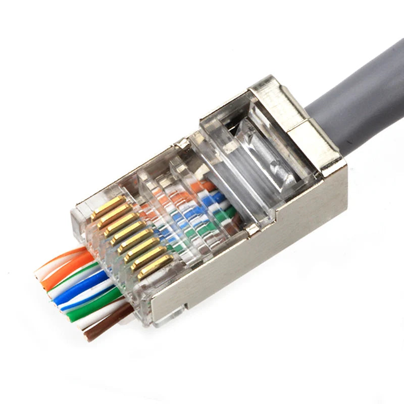 OULLX Gold Plated RJ45 Pass-Through Connectors Cat5e Cat6 Cat6A Network RJ45 Connectors HIP