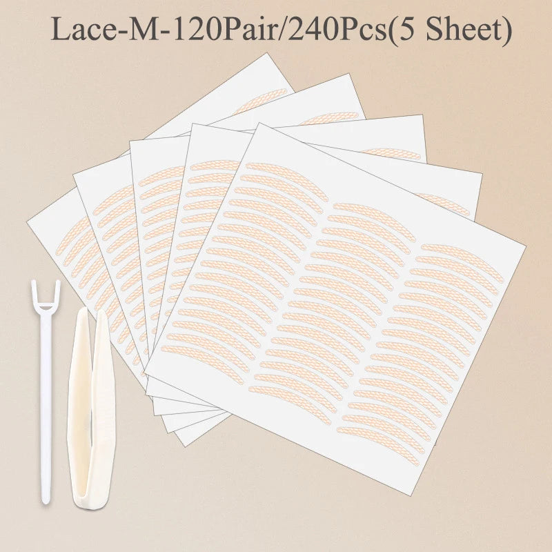 240pcs/5 Packs Gauze Mesh-Lace Double-fold Eyelid Sticker Transparent Self-adhesive Eyelid Tape Sticker HIP 02Lace-M-240Pcs