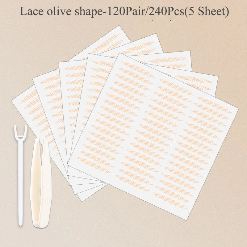 240pcs/5 Packs Gauze Mesh-Lace Double-fold Eyelid Sticker Transparent Self-adhesive Eyelid Tape Sticker HIP 03Lace Olives 240Pcs