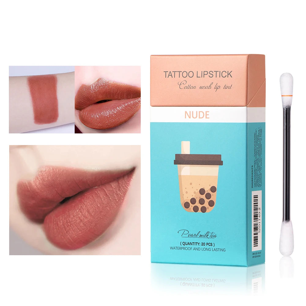 20pcs Cigarette Cotton Swab Lipstick Tattoo Lipstick Non-Stick Long-Lasting Waterproof and Kiss-proof Lip Durable Lip Stain Set HIP nude