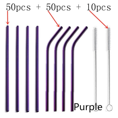 100-Pack Reusable Stainless Steel Straws + 10 Brushes | Bulk