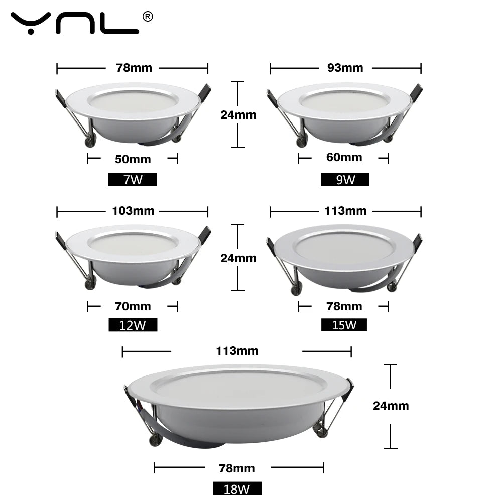 YNL LED Recessed Downlight 7W–18W | Waterproof Spot Lamp LED Recessed Downlight HIP