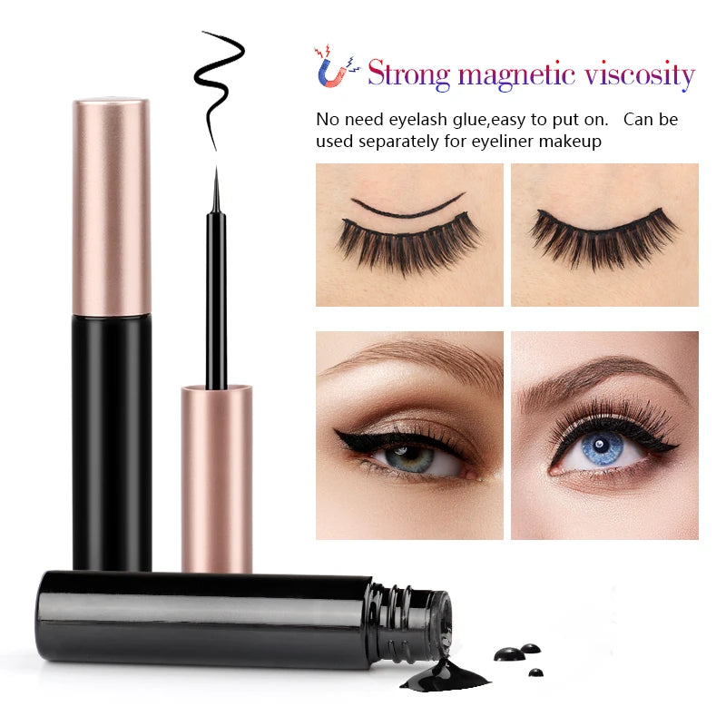 Magnetic Lashes 3D Mink Eyelashes Waterproof Lasting Magnet Liquid Eyeliner Set Magnetic Eyelashes Thick Natural False lashes HIP