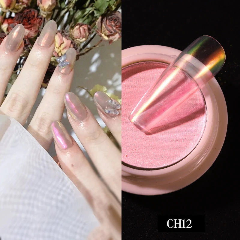 1g/box Transparent Nail Glitter Mirror Aurora Neon Powders Dust Chameleon Nail Art chromium Pigment Dipping Powder Decoration HIP CH12