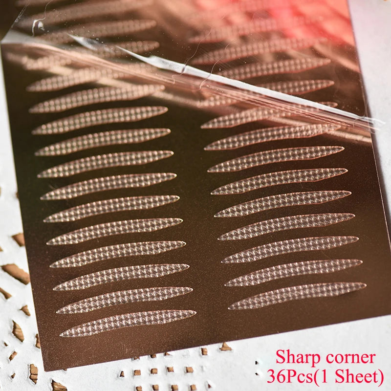 240pcs/5 Packs Gauze Mesh-Lace Double-fold Eyelid Sticker Transparent Self-adhesive Eyelid Tape Sticker HIP 01Sharp Corner 36Pcs