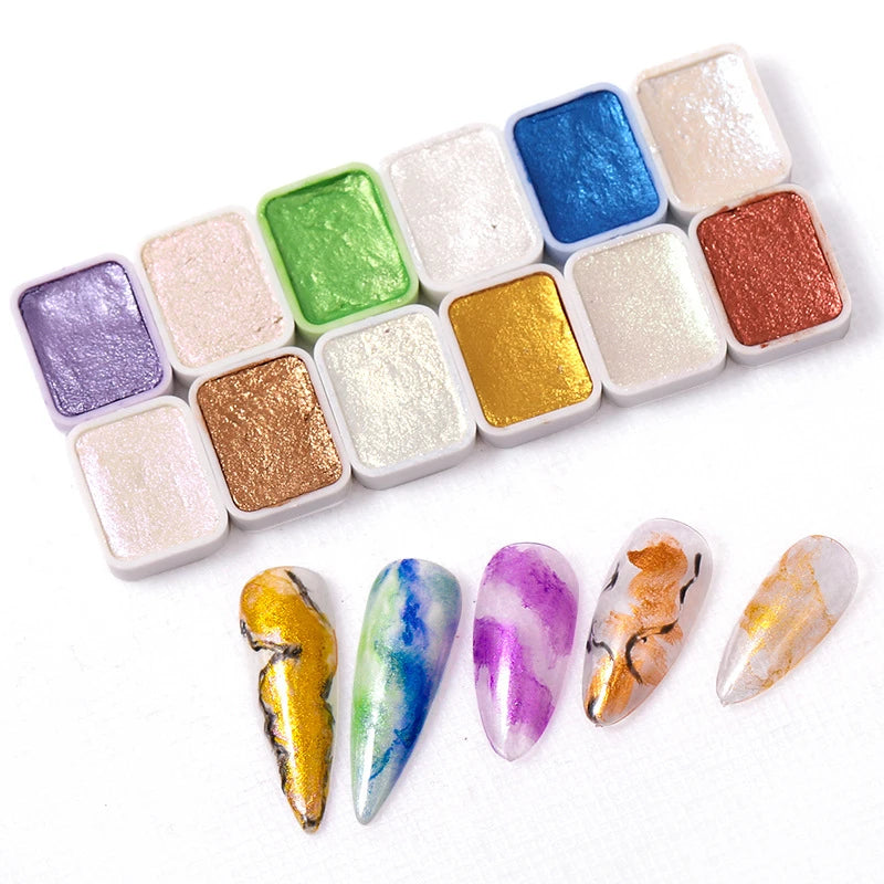 6/12pc Nail Art Pigment Set Painting Flowers Watercolor Paint Charming Mirror Glitter Powder Blooming Shimmer Solid Dust HIP