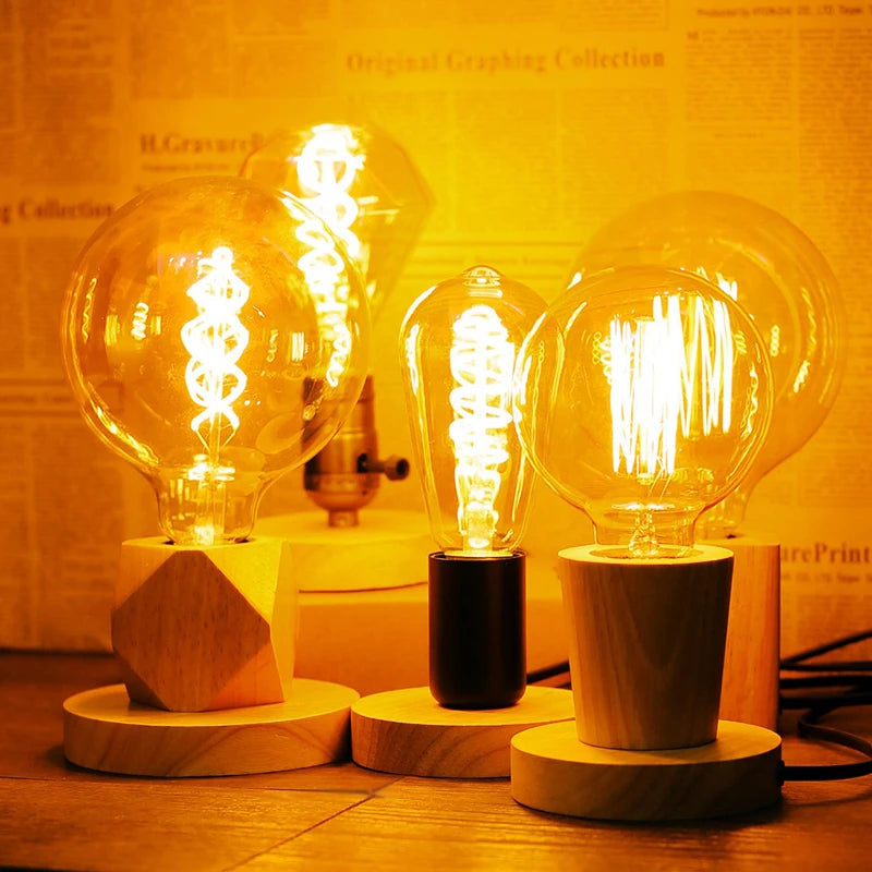 Modern Retro Wood Table Lamp – E27 Polyhedron Desk Light Wood Table Lamp HIP