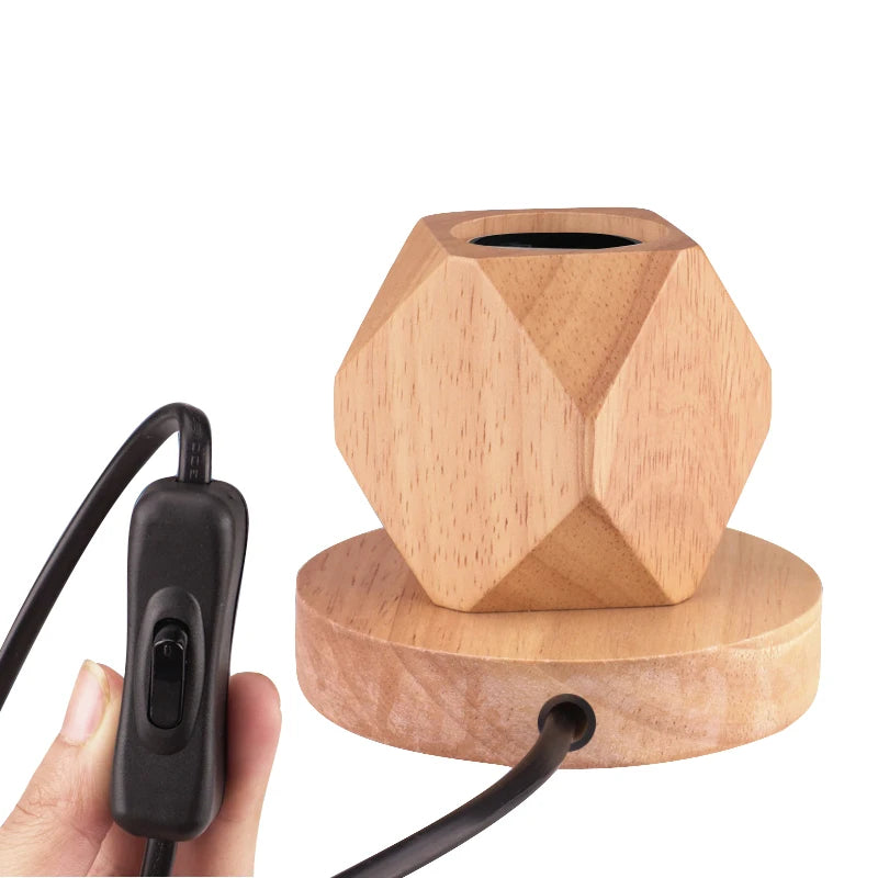 Modern Retro Wood Table Lamp – E27 Polyhedron Desk Light Wood Table Lamp HIP