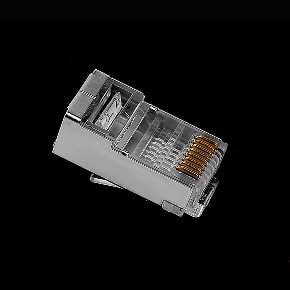 100-Pack Cat6 Cat5e RJ45 STP Shielded Connectors – Gold Plated Network Connector Pack HIP