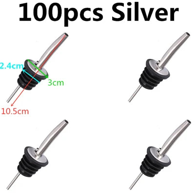 100-Pack Stainless Steel Bottle Pour Spouts – Bar Tool Set Bottle Pour Spout Set HIP 100pcs Silver