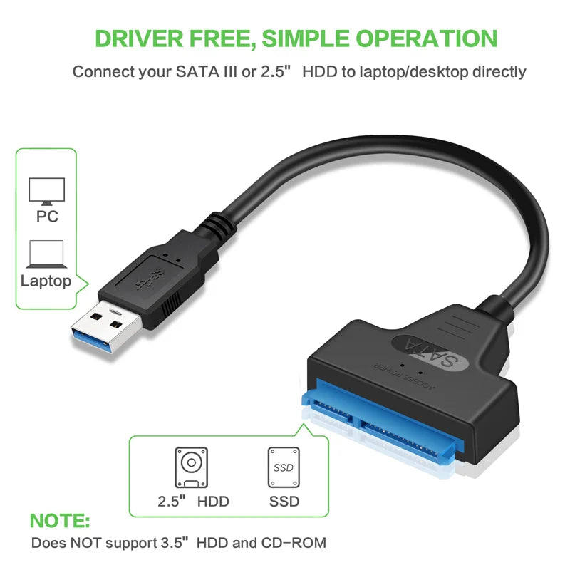USB 3.0 to SATA Cable Adapter for 2.5" SSD & HDD | OULLX SATA Adapter Cable HIP
