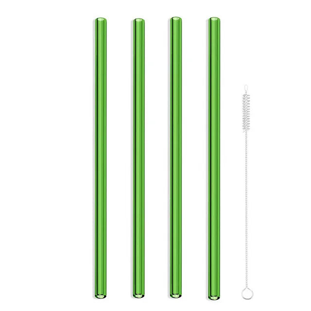 4-Pack Reusable Glass Drinking Straws with Cleaning Brush Glass Drinking Straws HIP 4pcs green