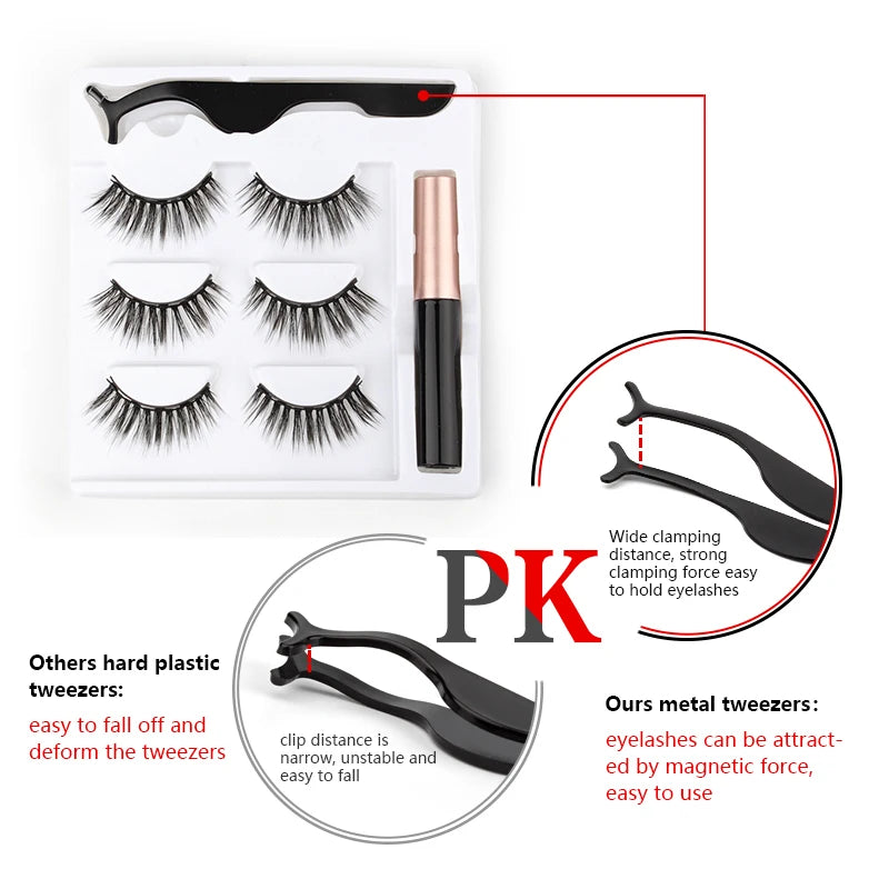 Magnetic Eyelashes 3D Mink Eyelashes Makeup Magnetic Lashes Eyeliner Tweezers Set Natural False Lashes Short Faux Cils HIP