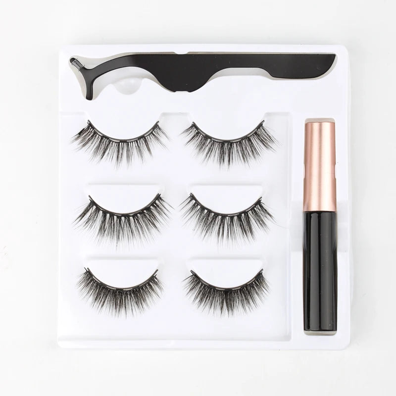 Magnetic Eyelashes 3D Mink Eyelashes Makeup Magnetic Lashes Eyeliner Tweezers Set Natural False Lashes Short Faux Cils HIP 3 pairs-6D-13-M