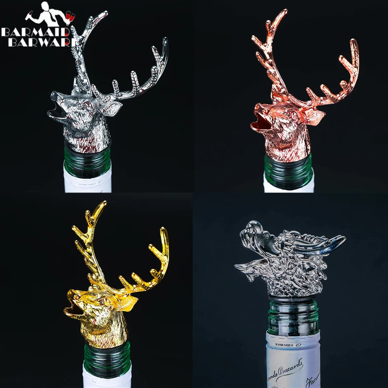 Stainless Steel Wine Pourer & Stopper – Deer & Dragon Design Wine Pourer Aerator HIP