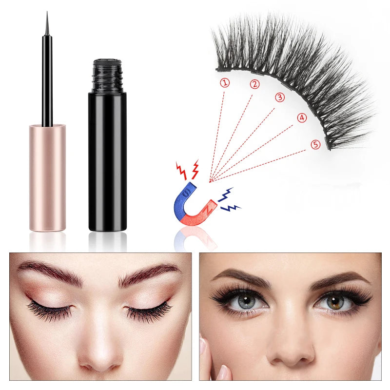 Magnetic Eyelashes 3D Mink Eyelashes Makeup Magnetic Lashes Eyeliner Tweezers Set Natural False Lashes Short Faux Cils HIP