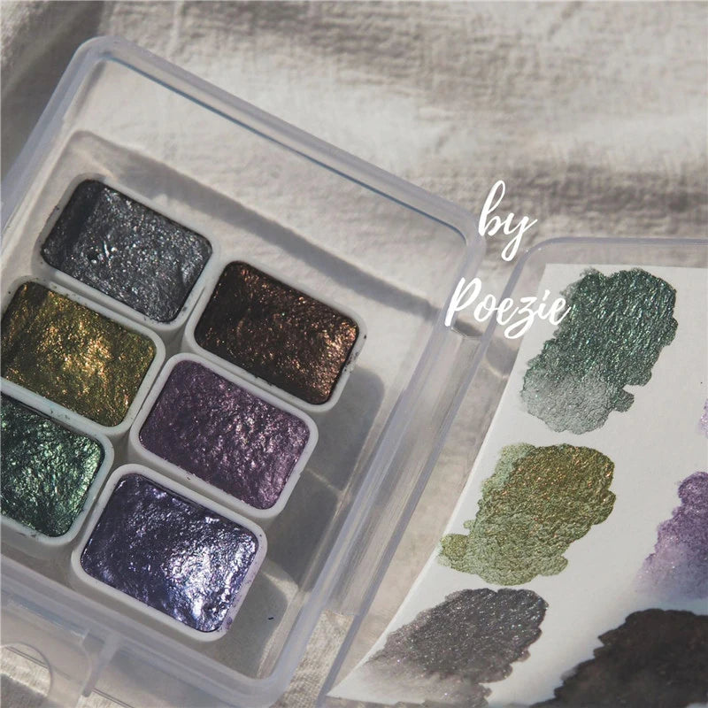 6/12pc Nail Art Pigment Set Painting Flowers Watercolor Paint Charming Mirror Glitter Powder Blooming Shimmer Solid Dust HIP 07Elves-6 Colors