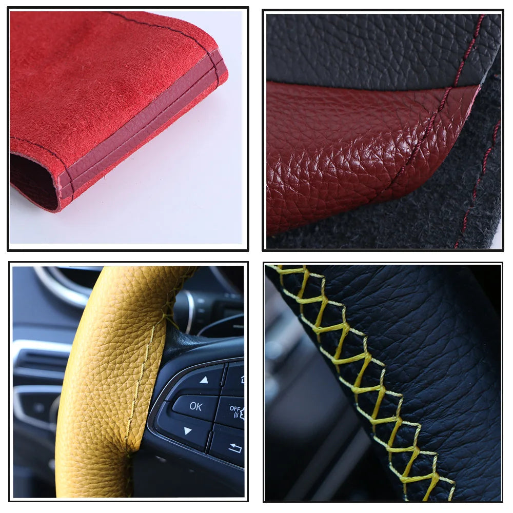 Genuine Leather Steering Wheel Cover 38cm – DIY Hand Stitch Steering Wheel Cover HIP