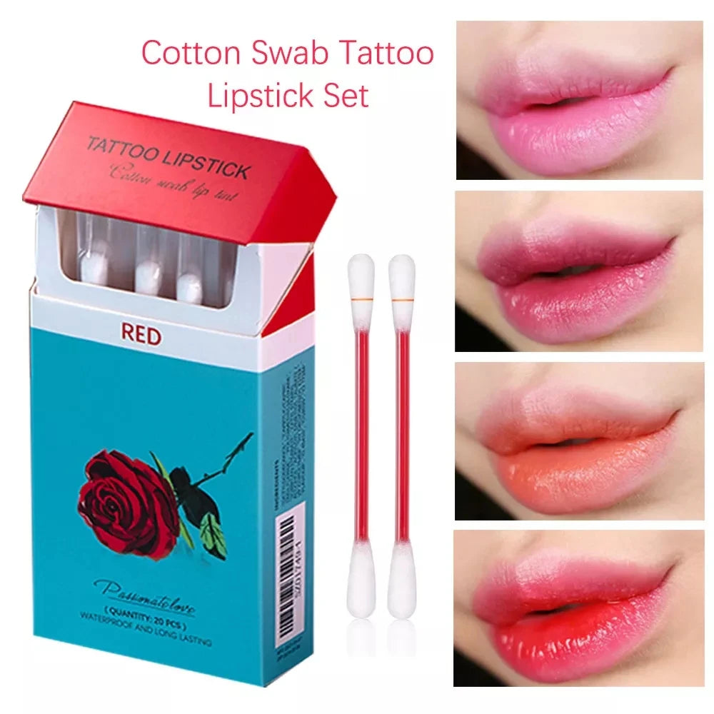 20pcs Cigarette Cotton Swab Lipstick Tattoo Lipstick Non-Stick Long-Lasting Waterproof and Kiss-proof Lip Durable Lip Stain Set HIP