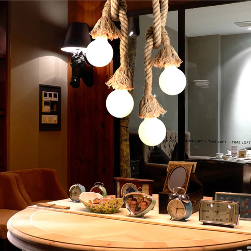 Hemp Rope Pendant Light – Vintage Industrial E27 Hanging Lamp Pendant Light HIP