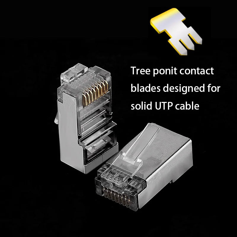 100-Pack Cat6 Cat5e RJ45 STP Shielded Connectors – Gold Plated Network Connector Pack HIP