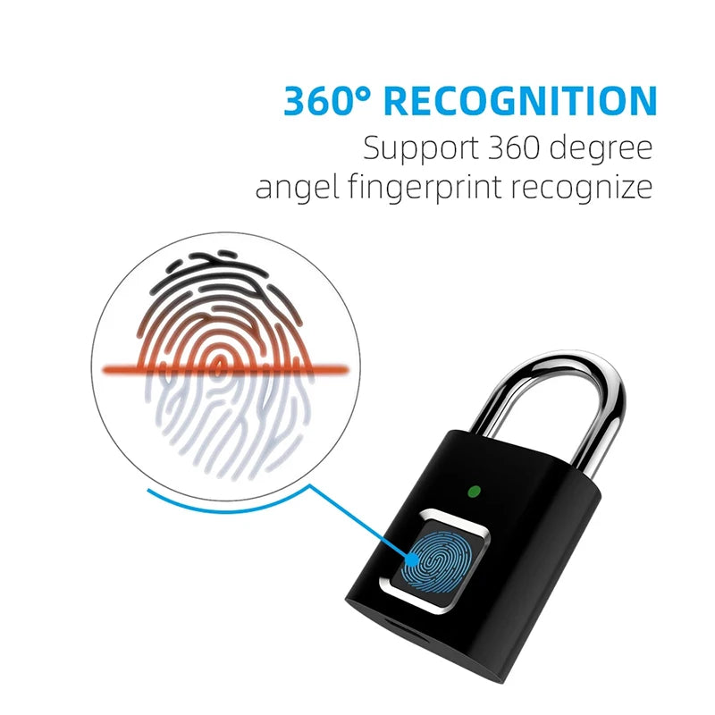 Fingerprint Smart Padlock – Keyless USB Rechargeable Zinc Alloy Fingerprint Smart Padlock HIP
