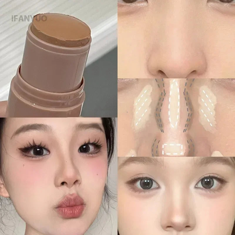 Double Head Contour Stick Bronzer with Brush Face Nose Shadow Cream Highlight Pen Waterproof Lasting Contouring Makeup Cosmetics HIP