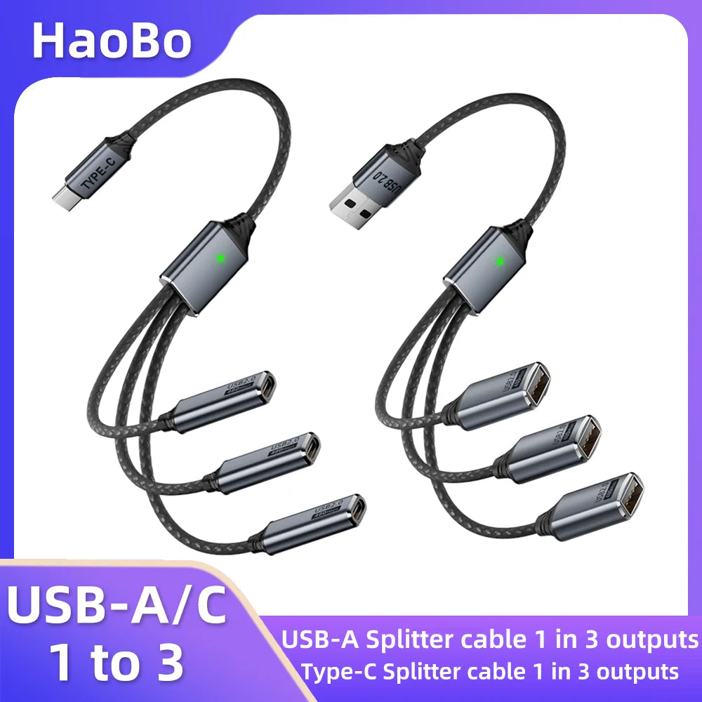USB Splitter Cable 1-to-3 USB-A & Type-C Expansion Hub USB Expansion Hub HIP