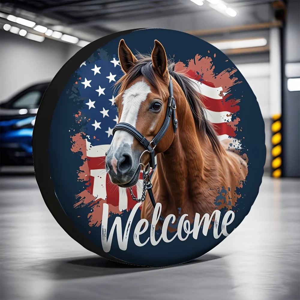 Horse Print Polyester Spare Tire Cover Bag – Outdoor Use Spare Tire Cover HIP