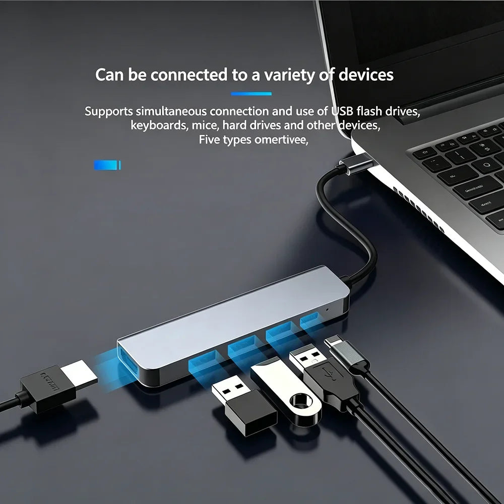 KEBIDUMEI 5-in-1 USB-C Hub – 4K HDMI, USB 3.0 & 100W PD USB-C Docking Station HIP