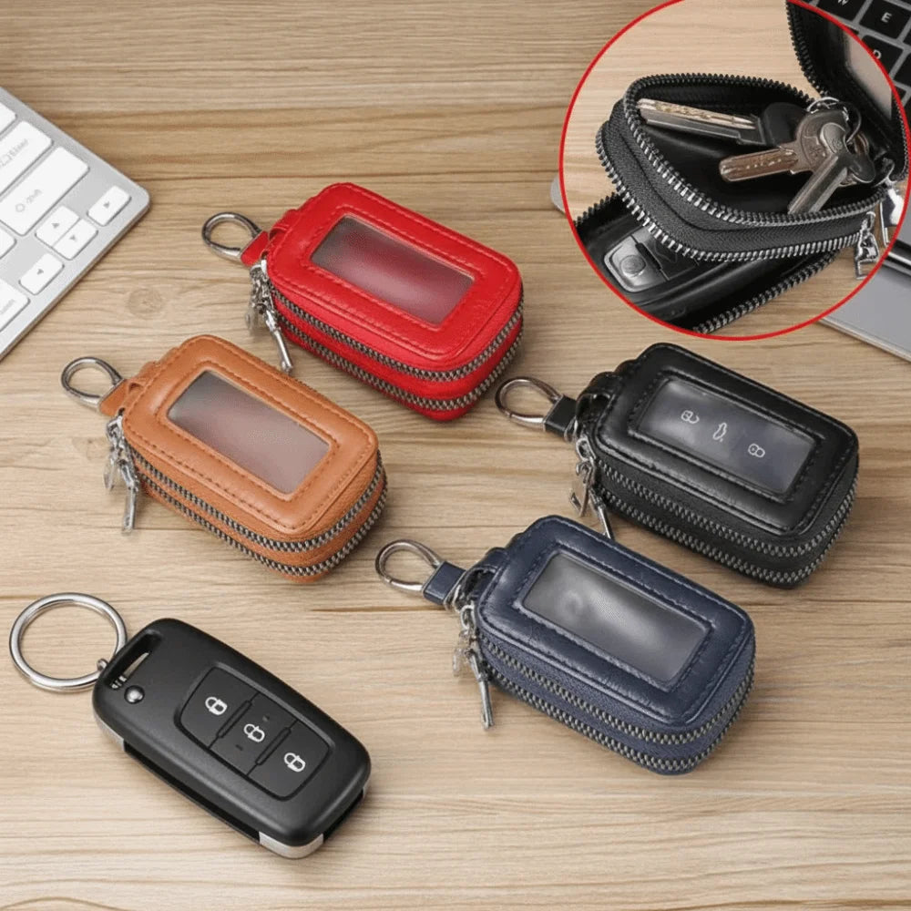 PU Leather Car Key Case – Double-Layer Cowhide Organiser Leather Key Case HIP