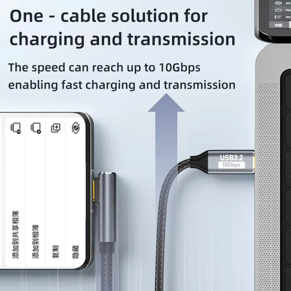 100W USB-C Cable 10Gbps 4K@60Hz Fast Charging Type-C to C USB-C Charging Cable HIP