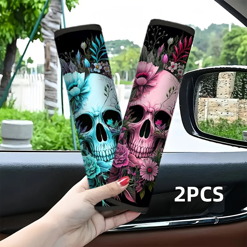 2-Pack Skull Floral Car Seat Belt Covers – Boho Gothic Seat Belt Cover HIP