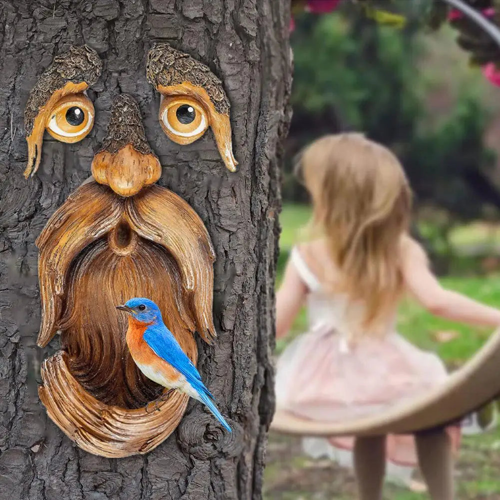 Bird Feeder Resin Tree Face Bird Feeder Courtyard Yard Garden Decorations Whimsical Tree Hugger Sculpture Art Decor HIP