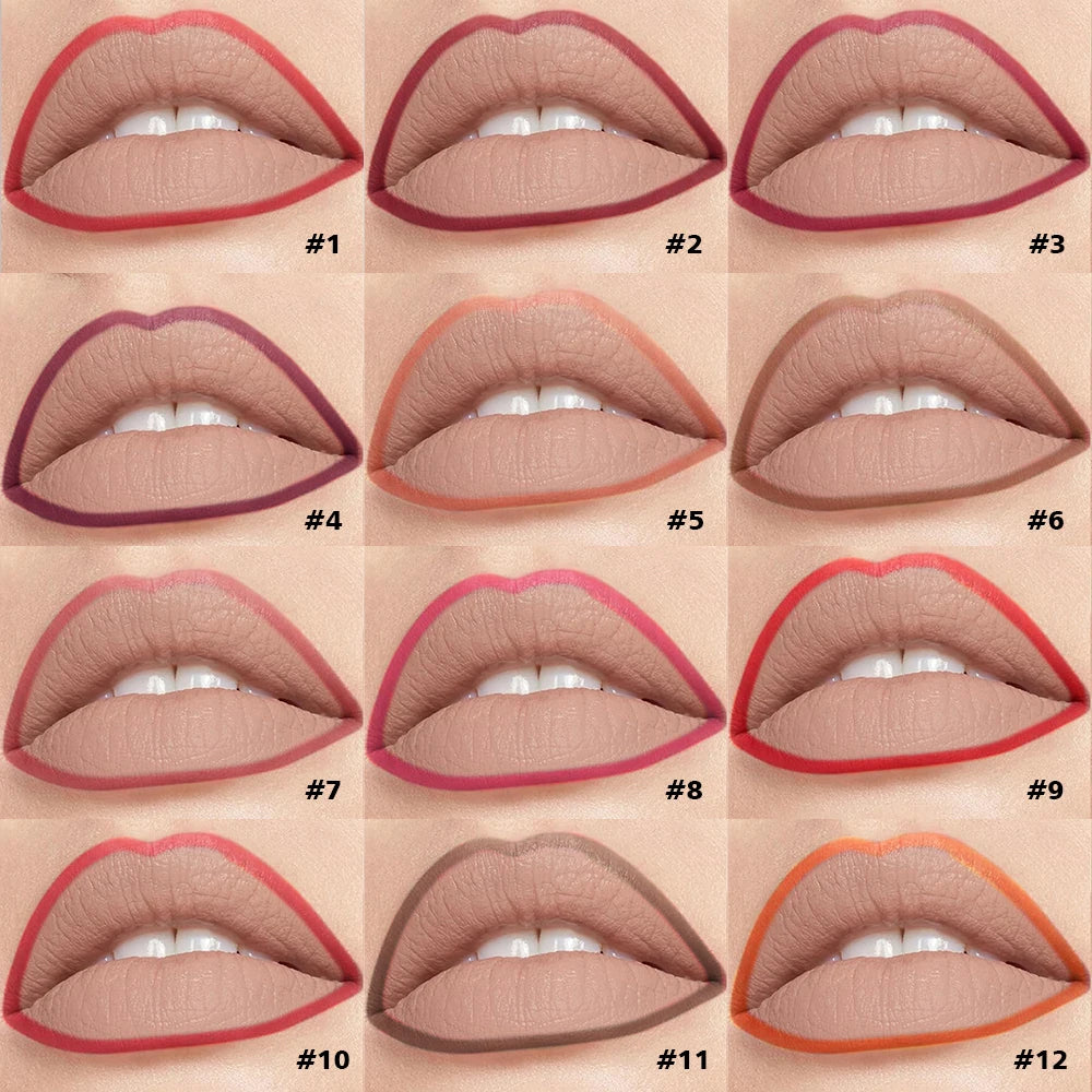 12 pcs Long-Lasting Lipstick Set with Professional Lip Liner Pencil and Matte Lip Gloss for Women Valentine's Day Gifts HIP