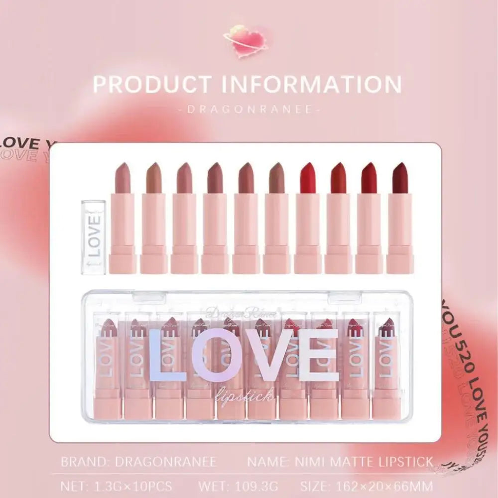 Dragon Ranee 10-Color Mini Matte Lipstick Gift Set | Velvet Matte Lipstick Set HIP