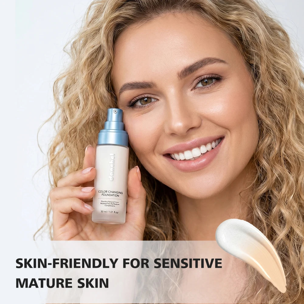 Prime Color Changing Liquid Foundation & Free Puff Full Coverage Concealer Waterproof Oil Control Long Lasting Face Nude Makeup HIP