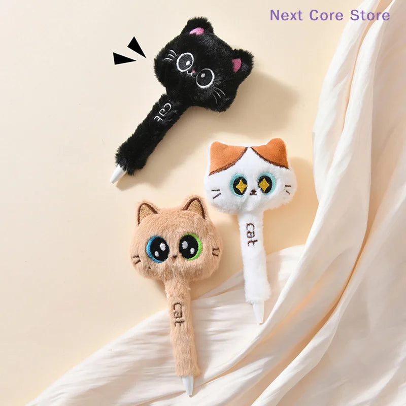 Cute Cat Plush Gel Pen – 0.5mm Quick-Dry Click Pen Novelty Gel Pen HIP