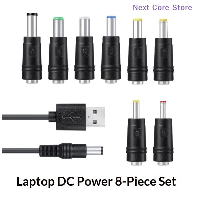 Universal USB to DC Power Cable 5V – 8 Interchangeable Tips USB DC Power Cable HIP