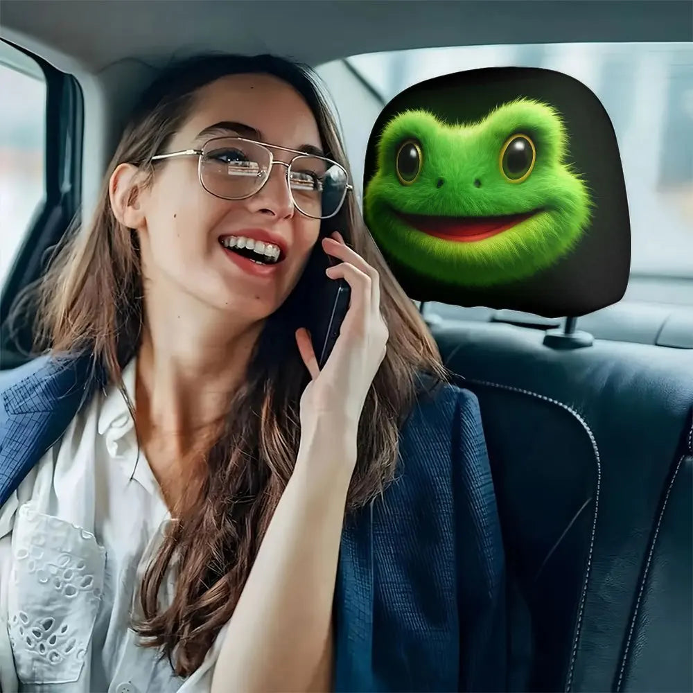 Fuzzy Frog Print Car Headrest Covers – Set of 2 | HIP Car Headrest Covers HIP