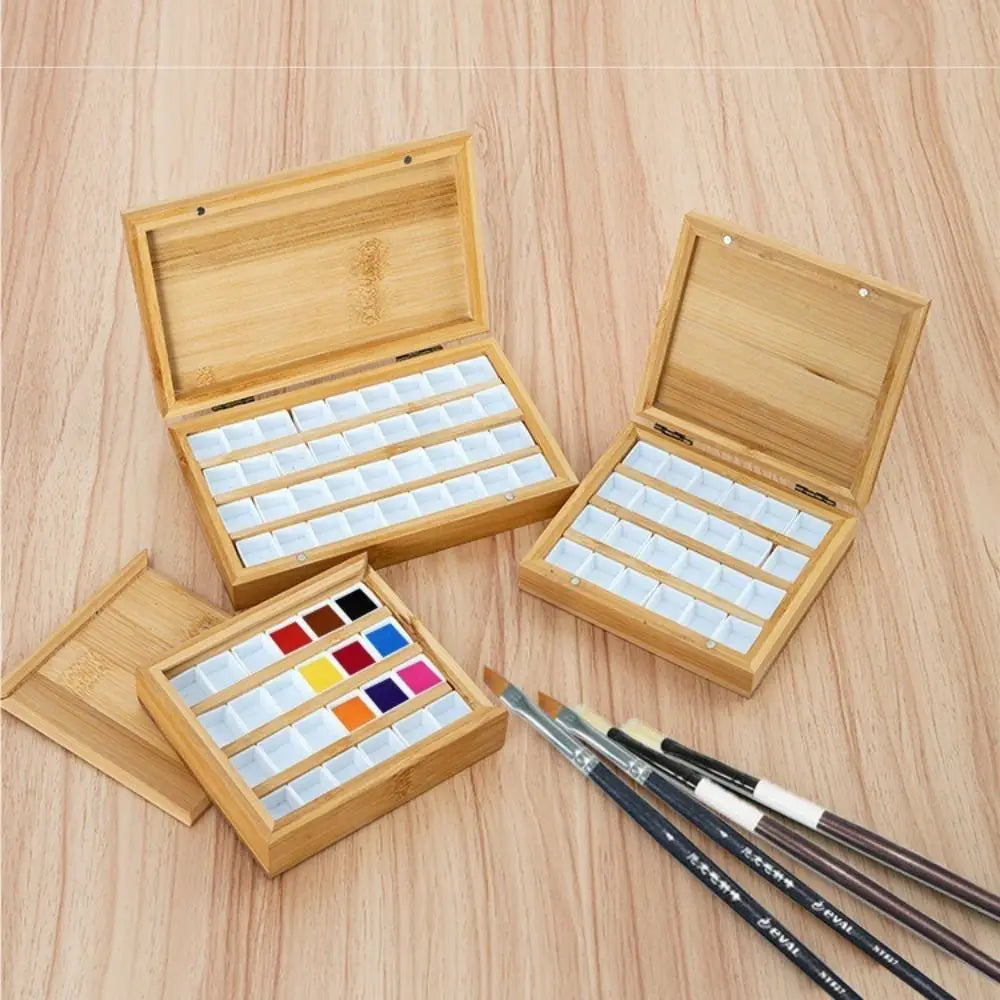Bamboo Watercolor Palette Box – 24 or 36 Grid Paint Storage Watercolor Palette Box HIP