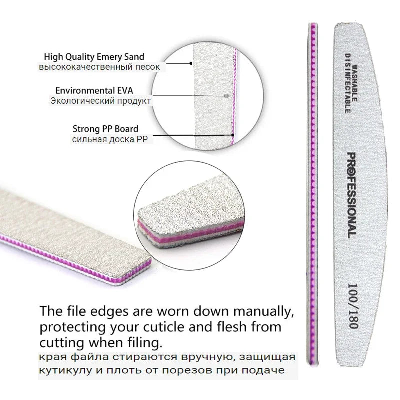 Professional Curved Nail Files 100/180 Grit Set – 5 to 50 Pcs Nail File Set HIP